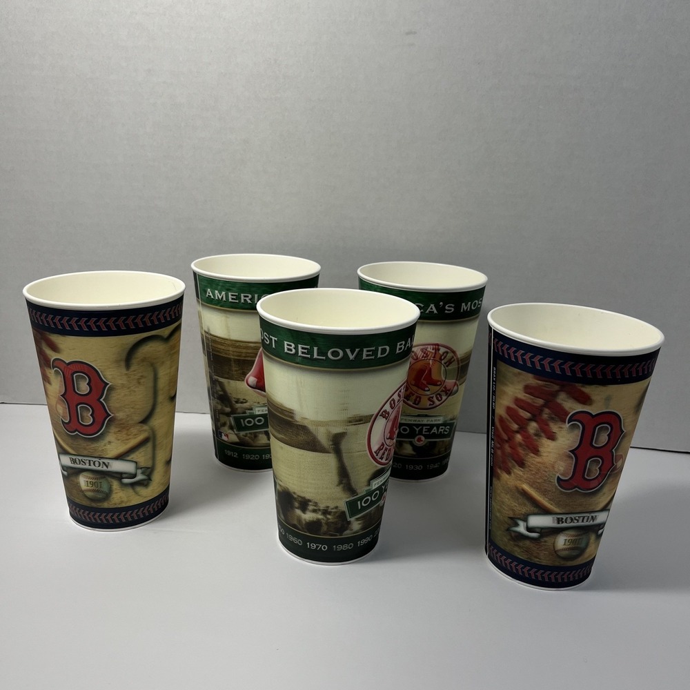 Boston Red Sox 5 Plastic Cup Lot Holograms Capital Cups Made in USA